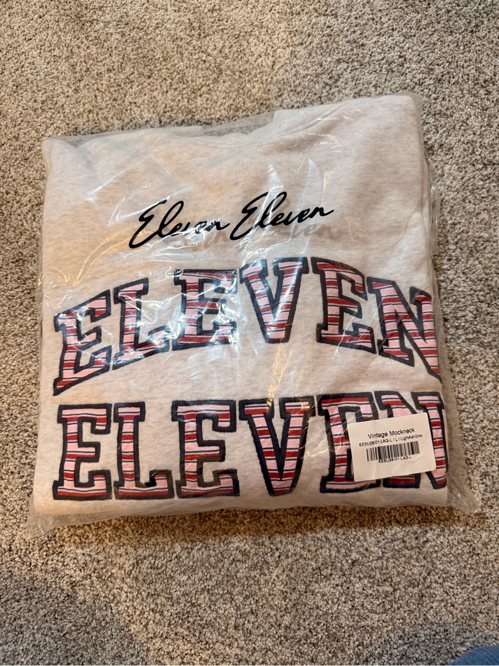 Eleven Eleven Women's Light Gray Mockneck Sweatshirt with Striped Graphic
